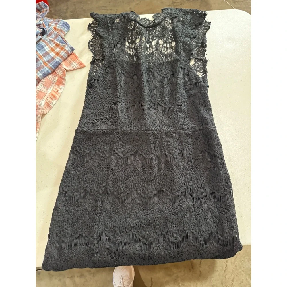 Intimately Free People Black Lace Mini Dress Sleeveless Boho Keyhole Back Large